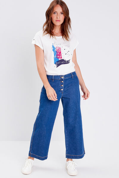 Jean large boutonné denim stone femme