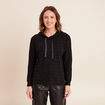 Sweat &agrave; capuche manches longues strass noir femme