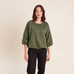Blouse col rond manches 3/4 bas resserr&eacute; vert kaki femme