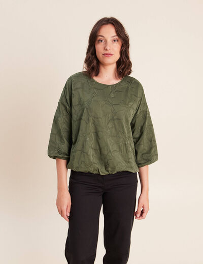 Blouse col rond manches 3/4 bas resserr&eacute; vert kaki femme