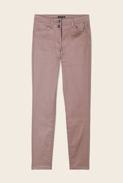 Pantalon slim enduit taupe femme