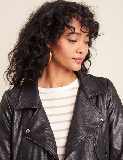 Veste esprit motard zippée noir femme