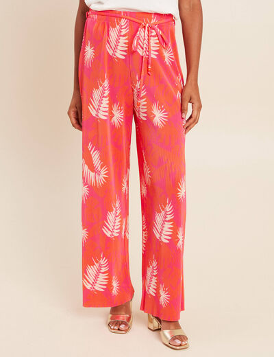 Pantalon coupe large taille haute pliss&eacute; rouge femme