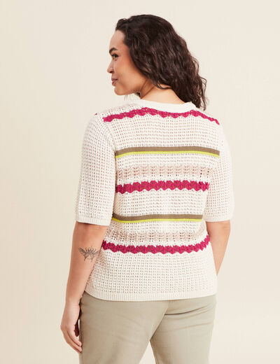 Pull dentelle col bateau multicolore femme