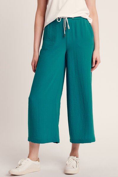 Pantalon large fluide vert foncé femme