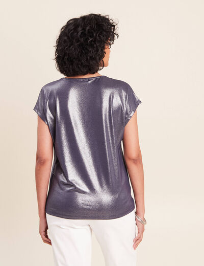 T-shirt col V manches courtes bleu marine femme