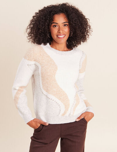 Pull col rond beige femme