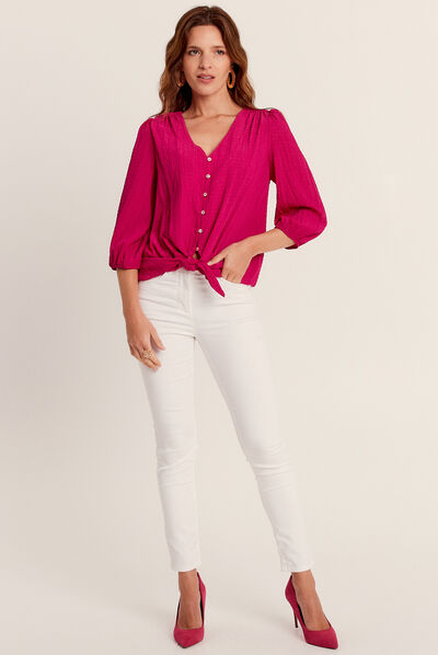 Blouse manches 3/4 rose fushia femme