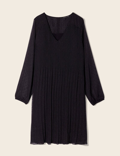 Robe évasée plissée noir femme