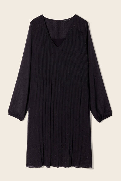Robe évasée plissée noir femme