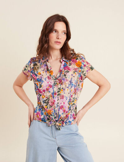 Chemise manches courtes nouée violet femme