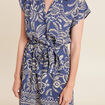 Robe droite courte manches courtes bleu femme