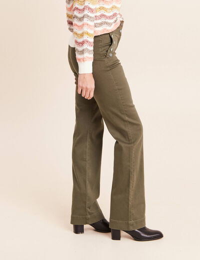Pantalon coupe bootcut &agrave; pont vert kaki femme