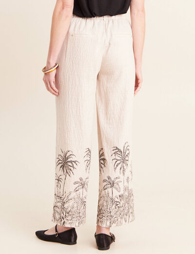 Pantalon large taille haute beige femme