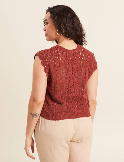 Débardeur macramé marron foncé femme