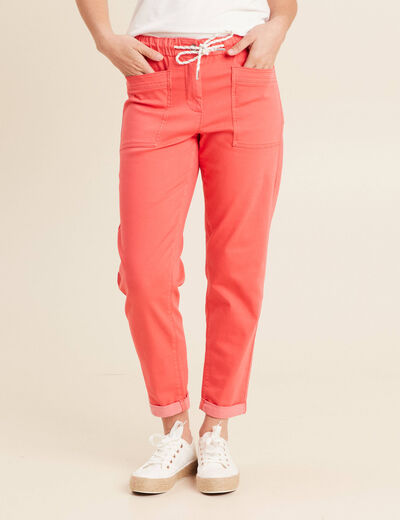 Pantalon coupe mom 7/8&egrave;me rouge corail femme
