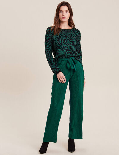 Pantalon large ceinturé vert femme