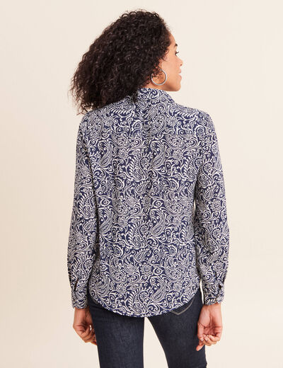 Chemise cintr&eacute;e manches longues bleu femme