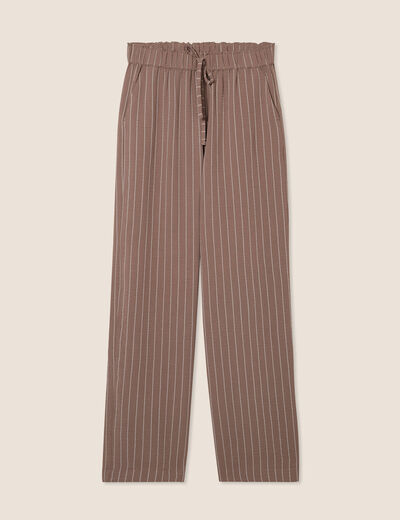 Pantalon large taille haute taupe femme