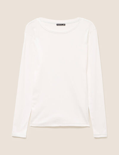 T-shirt ajusté col rond manches longues ecru femme