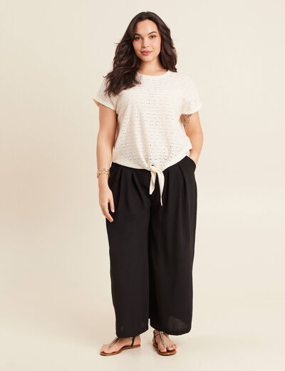 Blouse manches courtes nouée ecru femme