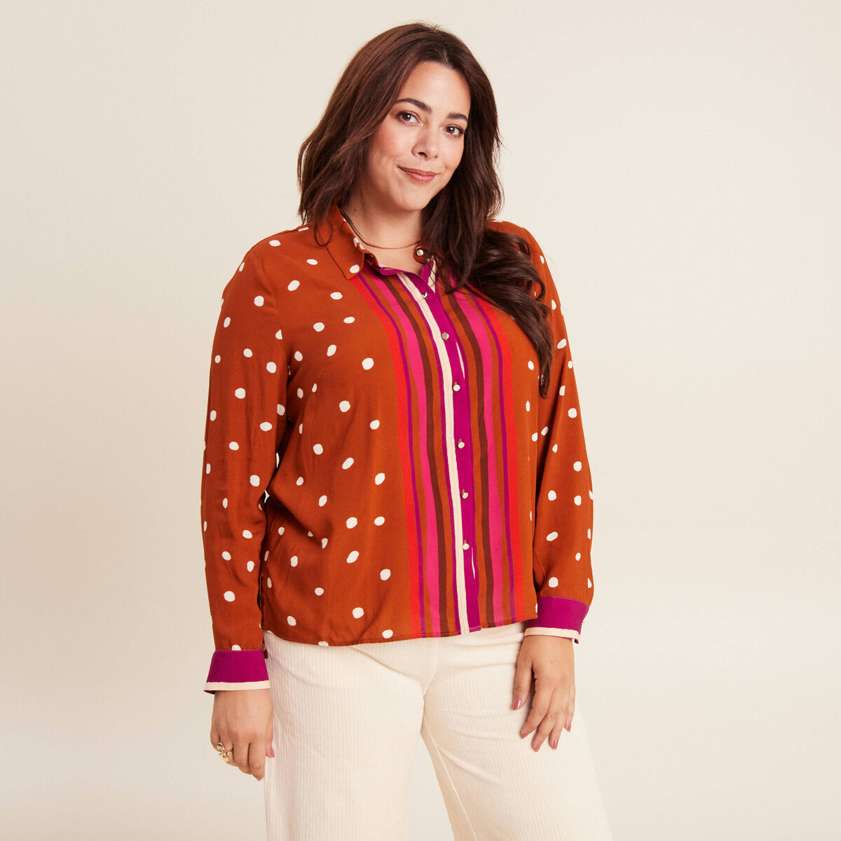 Chemise manches longues marron cognac femme