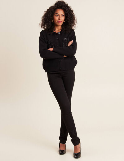 Jean coupe ajust&eacute;e long noir femme
