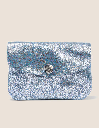 Porte-monnaie en cro&ucirc;te de cuir bleu roi femme