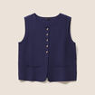 gilet droit court sans manches col rond bleu marine femme