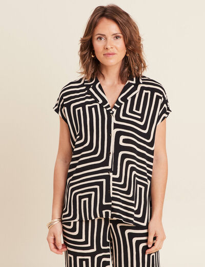 Chemise crêpe manches courtes noir femme