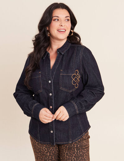 Chemise cintr&eacute;e en jean manches longues denim brut femme