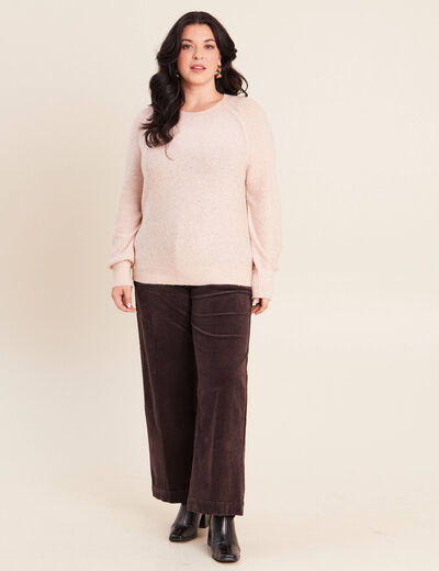 Pull col rond manches longues &agrave; sequins rose poudr&eacute;e femme