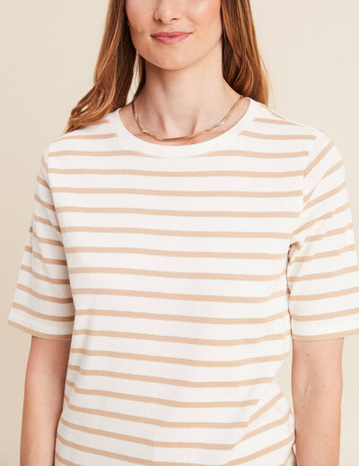 T-shirt col rond marron clair femme