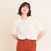 Pull col chemise manches courtes ecru femme