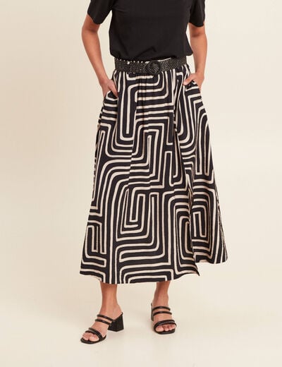 Jupe longue évasée fendue noir femme