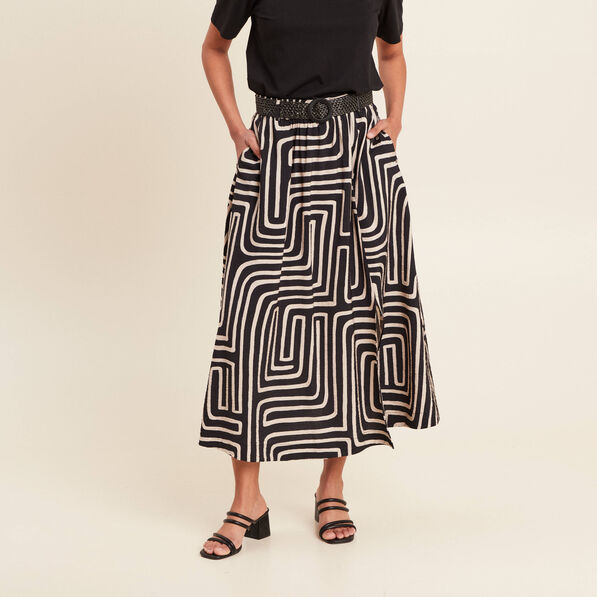 Jupe longue évasée fendue noir femme