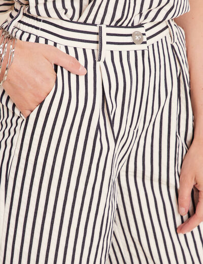 Pantalon large taille haute bleu foncé femme
