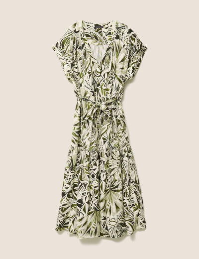 robe longue évasée col v manches courtes vert femme