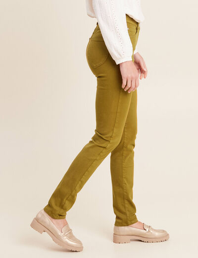 Jean magique ajusté taille standard vert olive femme