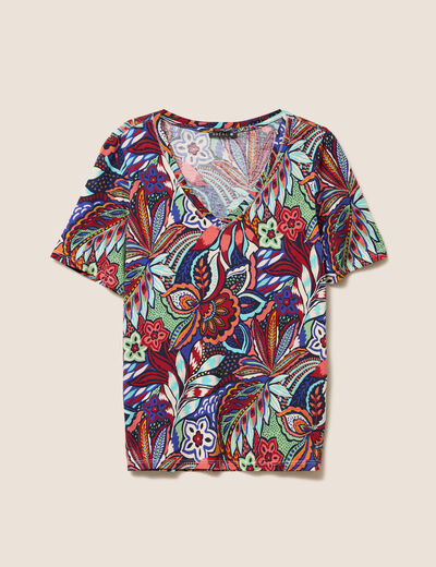 T-shirt col V manches courtes bordeaux femme