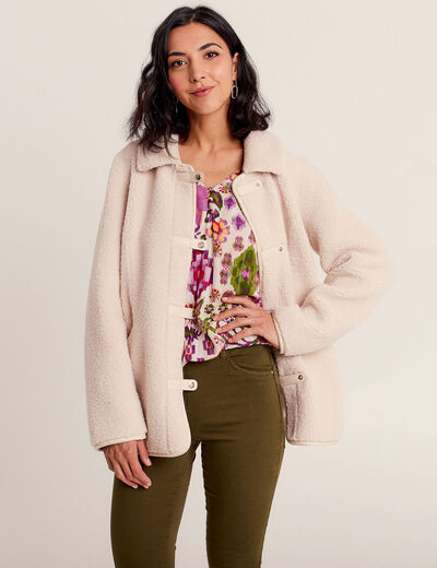 Manteau droit effet mouton ivoire femme