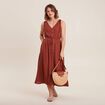 Robe midi &eacute;vas&eacute;e satin marron fonc&eacute; femme