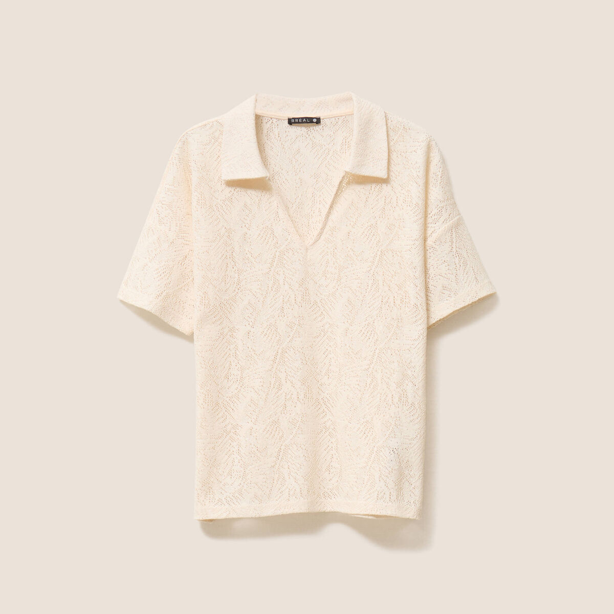 T-shirt col chemise ecru femme
