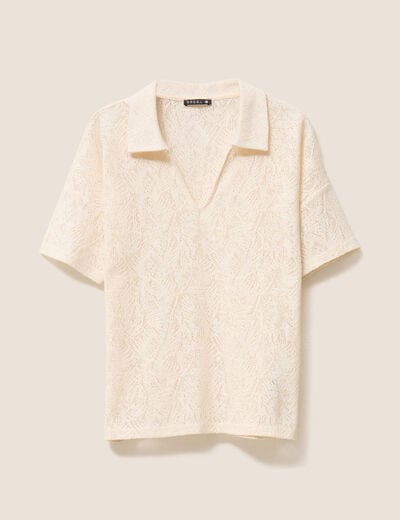 T-shirt col chemise ecru femme