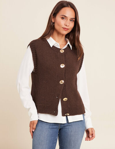 Gilet sans manches marron foncé femme