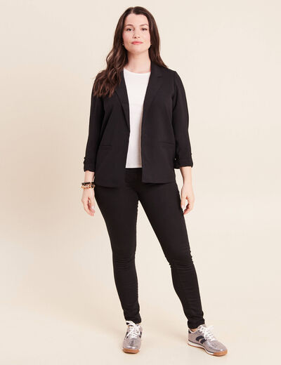 Veste longue droite col tailleur noir femme