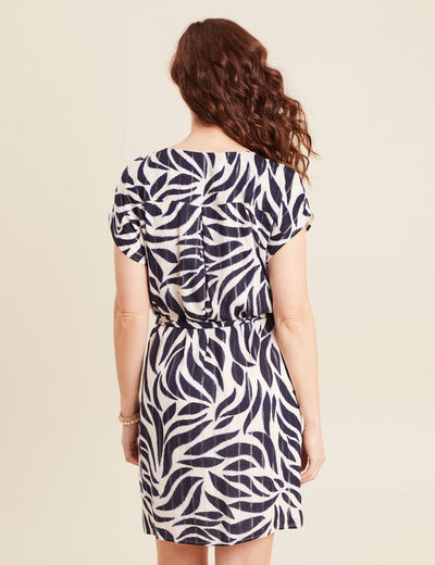 Robe droite fluide col en V bleu foncé femme