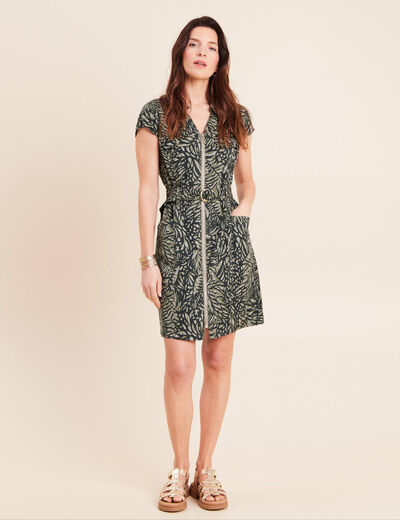Robe droite zipp&eacute;e vert femme