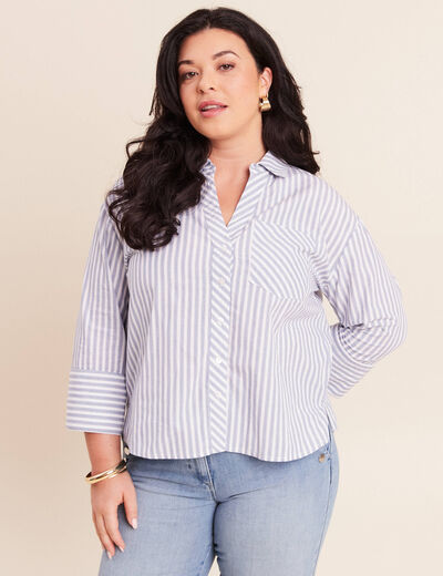 Chemise manches 3/4 bleu femme