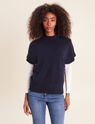 Pull col montant bleu marine femme